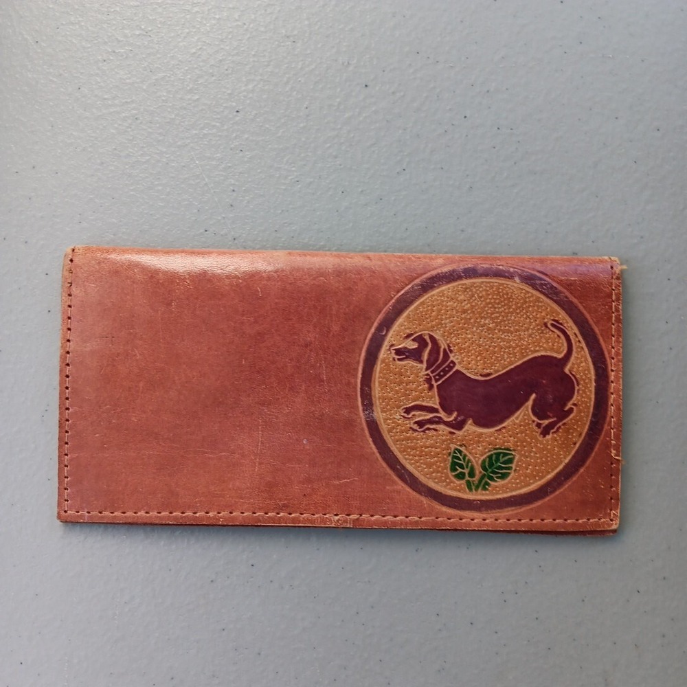 VTG‎ Hand Tooled Leather Wallet Billfold Bifold Coupon Holder Wiener Dog Crafted - Picture 4 of 8